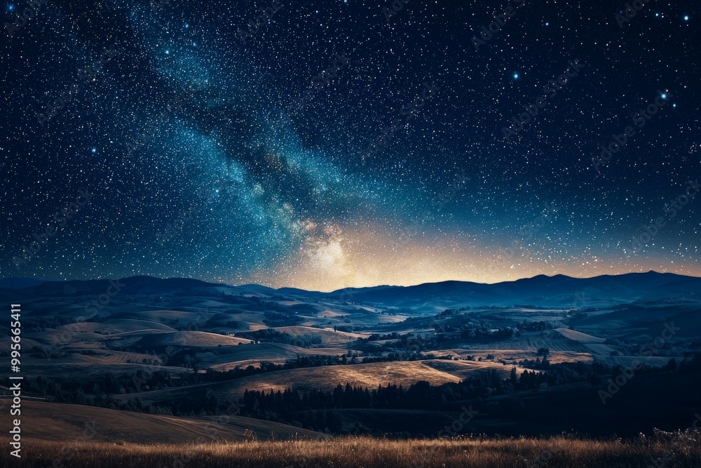 Expansive Starry Night over Rolling Countryside Expansive Starry Night over Rolling Countryside