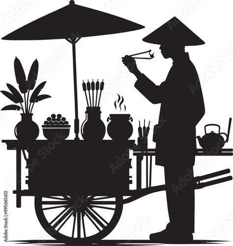 Street food cart silhouette vector illustration isolated on a white background