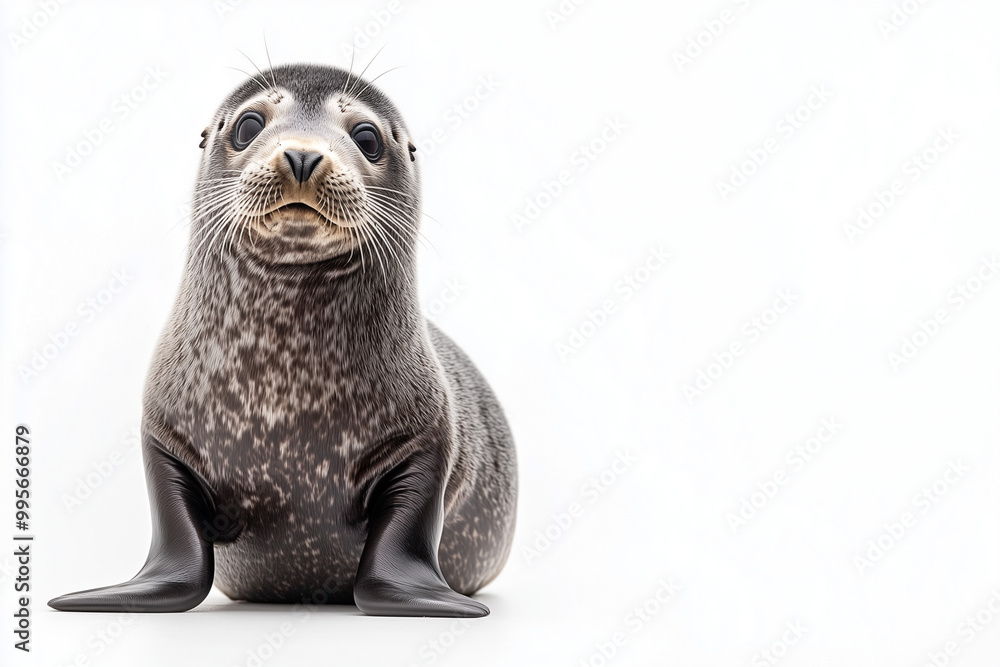 Fototapeta premium Seal Pup Alert and Attentive A seal pup sitting on its flippers, alert and focused, looking directly ahead.