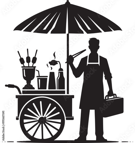 Street food cart silhouette vector illustration isolated on a white background