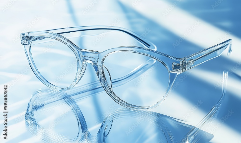 Clear glasses on blue background. Clear glasses on blue background.