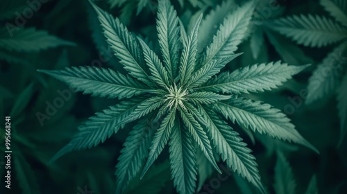 Top View of Symmetrical Marijuana Plant Foliage