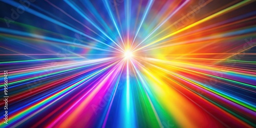 Rainbow light rays flashing and glowing on abstract holographic background