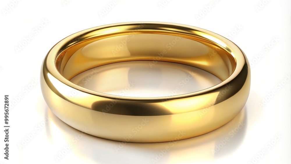 Golden ring is lying on a white background reflecting light Golden ring is lying on a white background reflecting light