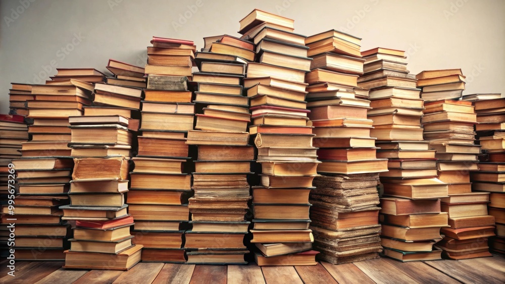 A large pile of old books stacked on top of each other, books, literature, education, reading, knowledge, library, vintage A large pile of old books stacked on top of each other, books, literature, education, reading, knowledge, library, vintage