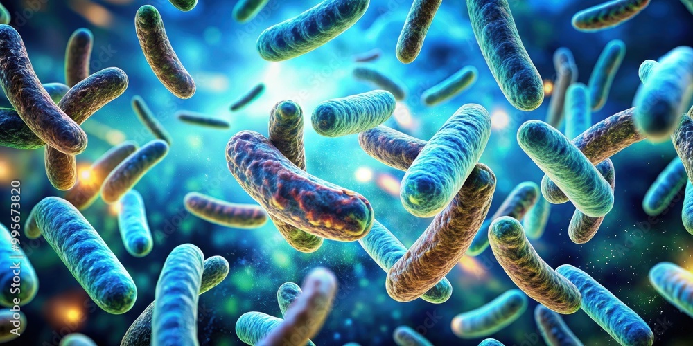 Abstract background of E. coli bacteria under microscopic view ...