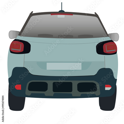 Voiture moderne de couleur grise vue arrière sur fond blanc	