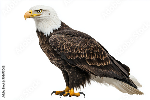 Bald Eagle Side Profile
 A side profile of a bald eagle standing tall, highlighting its detailed plumage and sharp beak.
