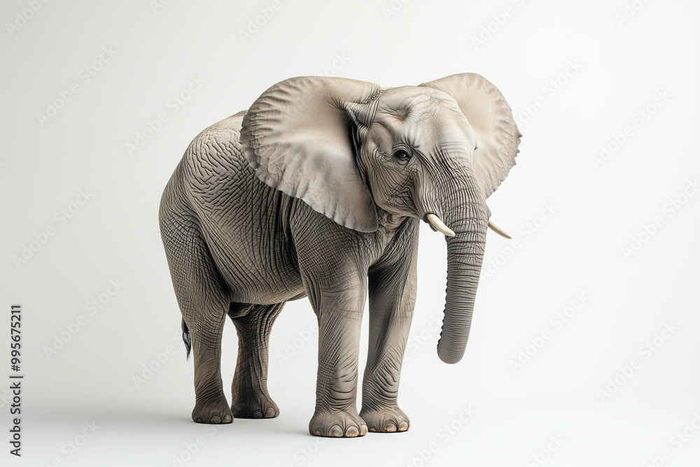 Obraz premium An adult elephant walking forward, displaying its strong legs and massive trunk. Elephant in Motion