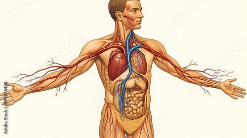 Detailed Diagram of the Human Cardiovascular System Showcasing Blood Flow and Heart Anatomy