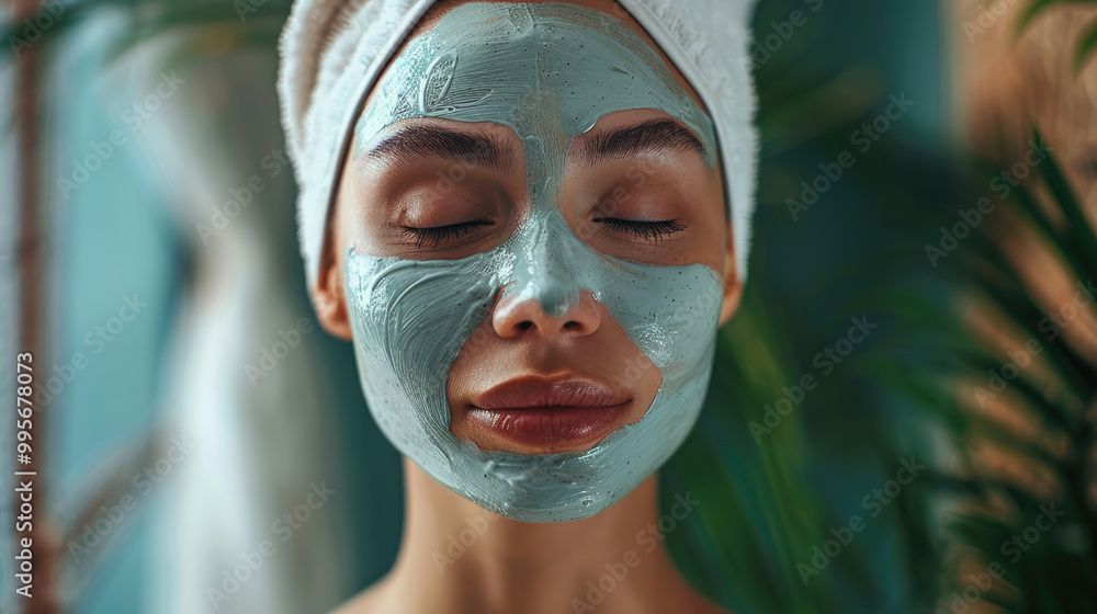 Closeup of Woman Enjoying Relaxing Clay Face Mask During Facial Skin Care Ritual at Spa Salon Closeup of Woman Enjoying Relaxing Clay Face Mask During Facial Skin Care Ritual at Spa Salon