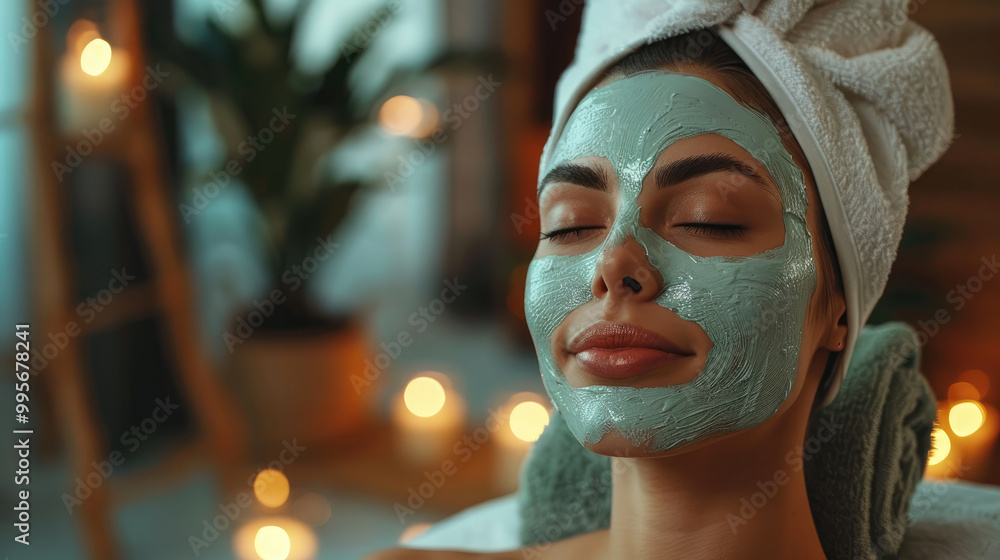 Closeup of Woman Enjoying Relaxing Clay Face Mask During Facial Skin Care Ritual at Spa Salon Closeup of Woman Enjoying Relaxing Clay Face Mask During Facial Skin Care Ritual at Spa Salon