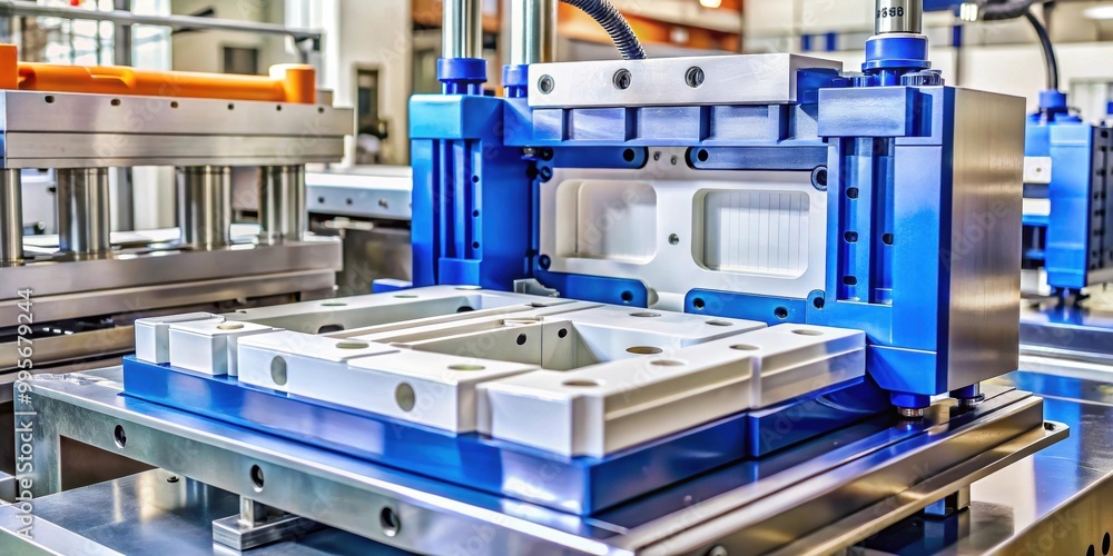 Closeup image of molding and cast press machine manufacturing plastic parts for refrigerator , manufacturing Closeup image of molding and cast press machine manufacturing plastic parts for refrigerator , manufacturing