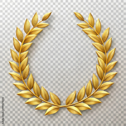 Golden laurel wreath forming a circle on transparent background, a symbol of victory and achievement photo