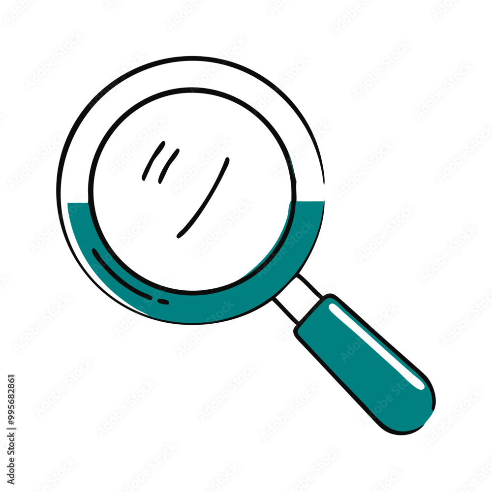 Magnifying glass icon illustration, teal and white, search and investigation concept Magnifying glass icon illustration, teal and white, search and investigation concept