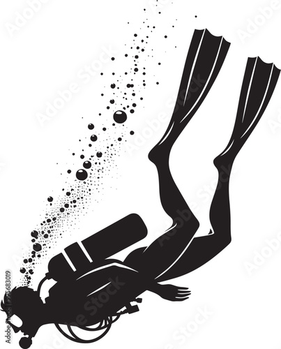 Underwater Scuba Diving silhouette vector illustration isolated on a white background