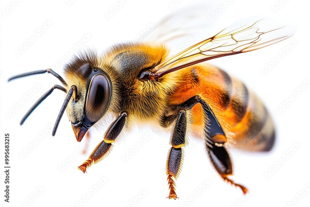 a stunning bee hovers gracefully in midair showcasing incredible detail and color isolated against a clean white background emphasizing its role as a vital pollinator a stunning bee hovers gracefully in midair showcasing incredible detail and color isolated against a clean white background emphasizing its role as a vital pollinator