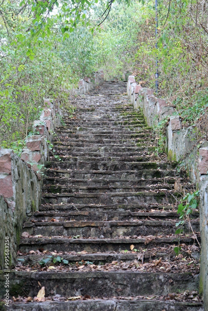 A stone staircase to the ruins of the Roman settlement of Storgozia in Pleven (Bulgaria)