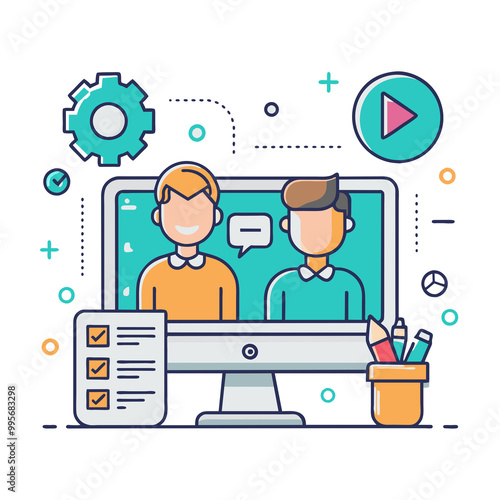 flat colored outline icon transparent around shapes computer book room office man boy male men