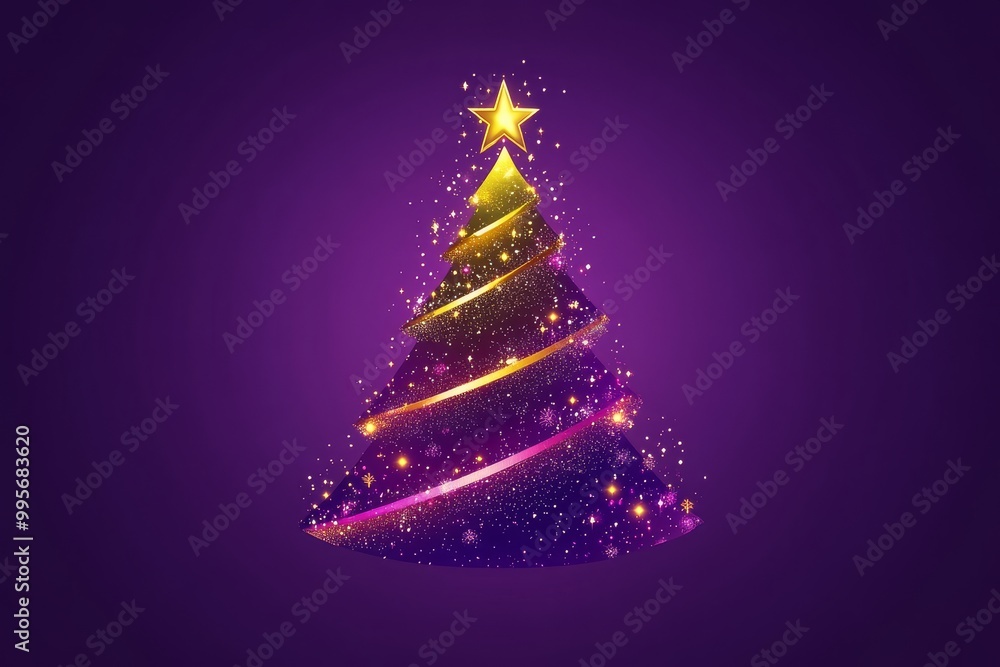 Vibrant abstract Christmas tree with purple and pink lights swirling in a spiral shape against a dark blue background representing modern holiday style and festive energy Vibrant abstract Christmas tree with purple and pink lights swirling in a spiral shape against a dark blue background representing modern holiday style and festive energy