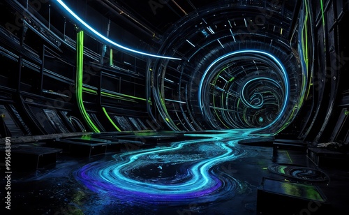 Iridescent Liquid with Undulations and Swirls. Dark Smooth Wallpaper.