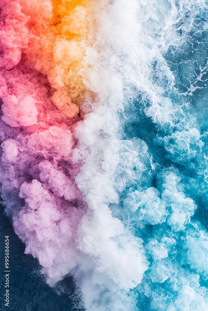 Fototapeta premium Colorful abstract smoke pattern, blend of vibrant hues on a dark background.