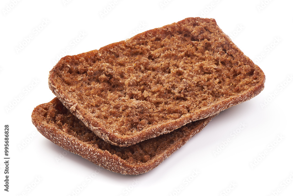 Slices of rye bread, crust, close-up, isolated on white background. Slices of rye bread, crust, close-up, isolated on white background.