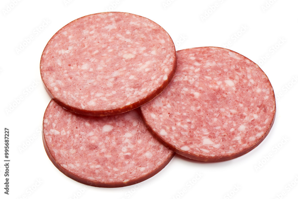 Traditional salami smoked sausage, isolated on white background. High resolution image. Traditional salami smoked sausage, isolated on white background. High resolution image.