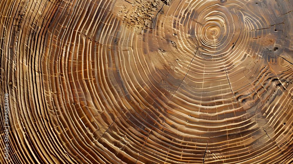 Fototapeta premium wooden Rough organic tree rings with close up of end grain wooden background. Generative AI.