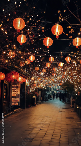 Wallpaper Mural Festive Night in Beijing with Fusion of Chinese Lanterns and Christmas Lights   Torontodigital.ca