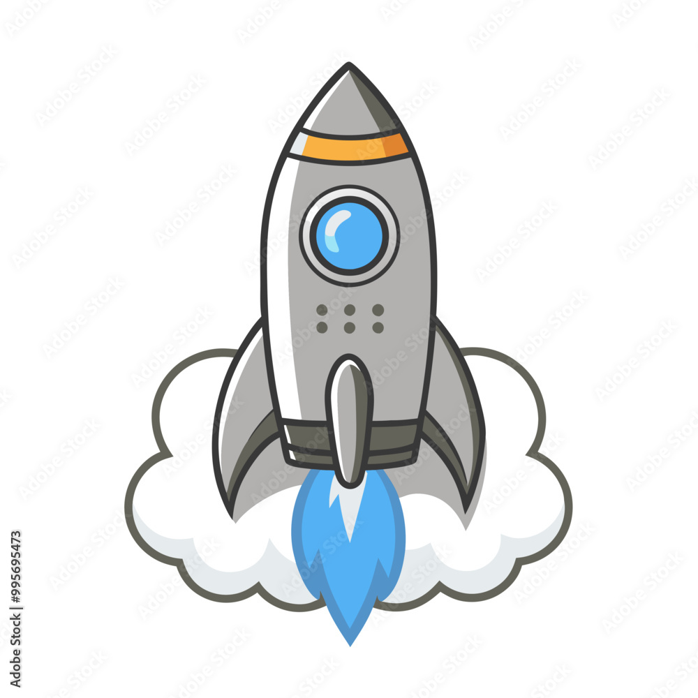 Rocket launching with excitement in a cartoon style on a white background Rocket launching with excitement in a cartoon style on a white background