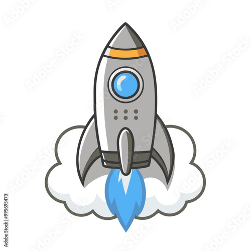 Rocket launching with excitement in a cartoon style on a white background