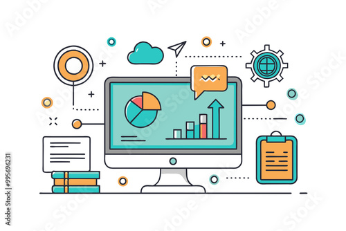 flat colored outline icon transparent around shapes computer book room office
