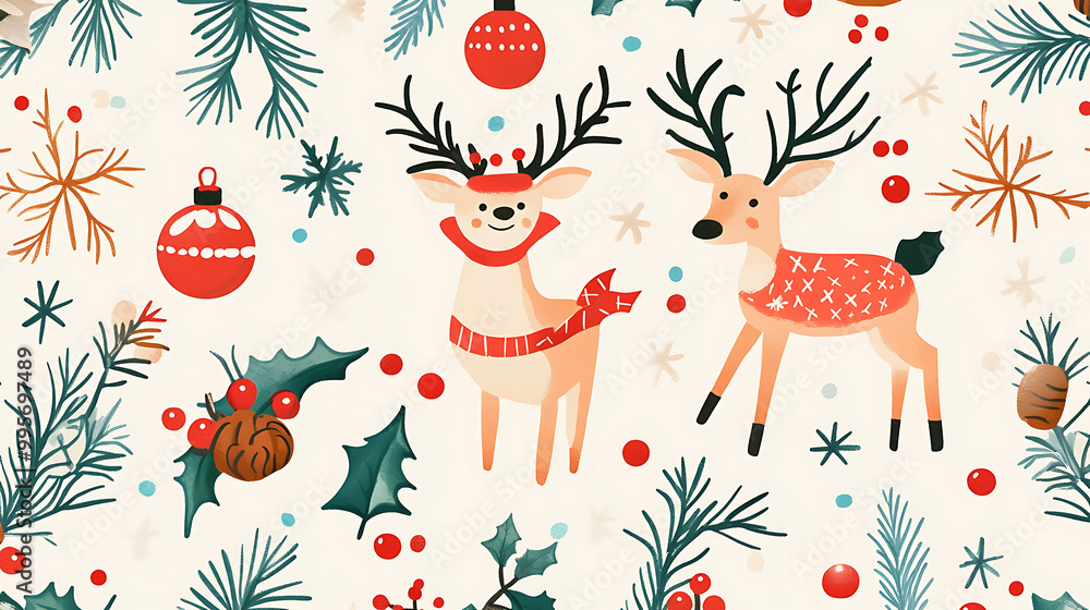 Christmas seamless pattern with reindeer and snowflakes. Vector illustration. Christmas seamless pattern with reindeer and snowflakes. Vector illustration.