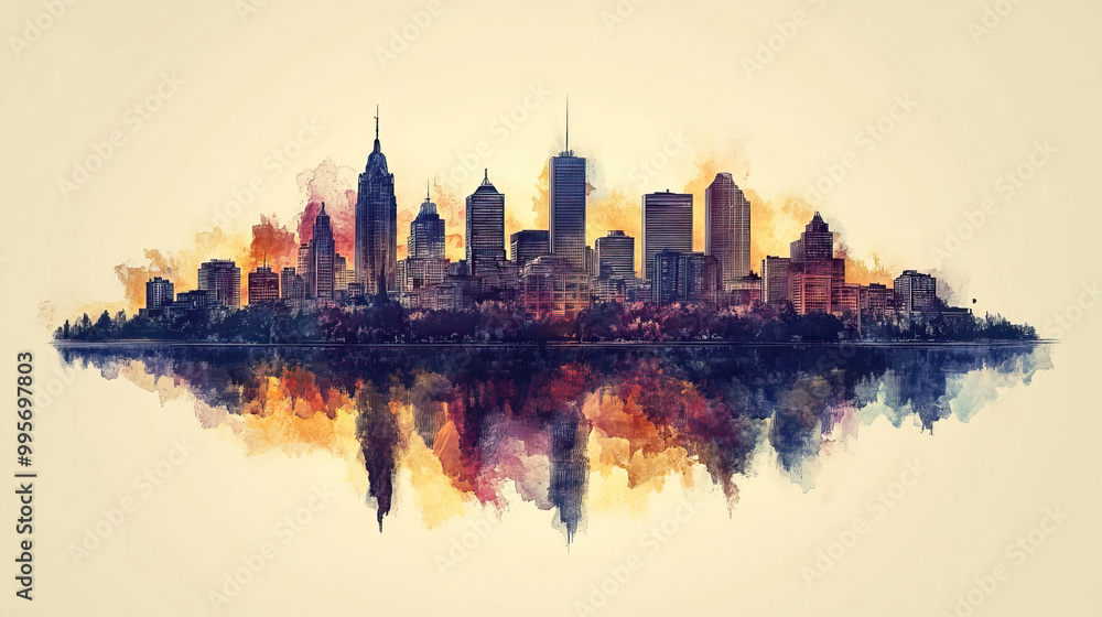 Obraz premium Gatineau, Canada, color pen pencil hand-drawn effect drawing illustration for travel poster, card, wallpaper, backdrop or banner. Modern, clear, artistic and simple