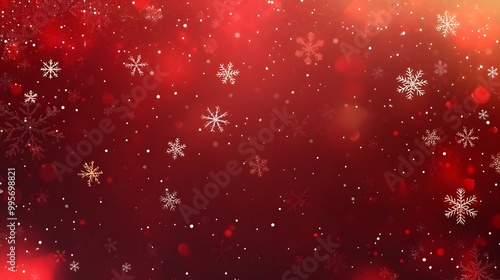 Red background with snowflakes, cartoon style, cute, Christmas theme