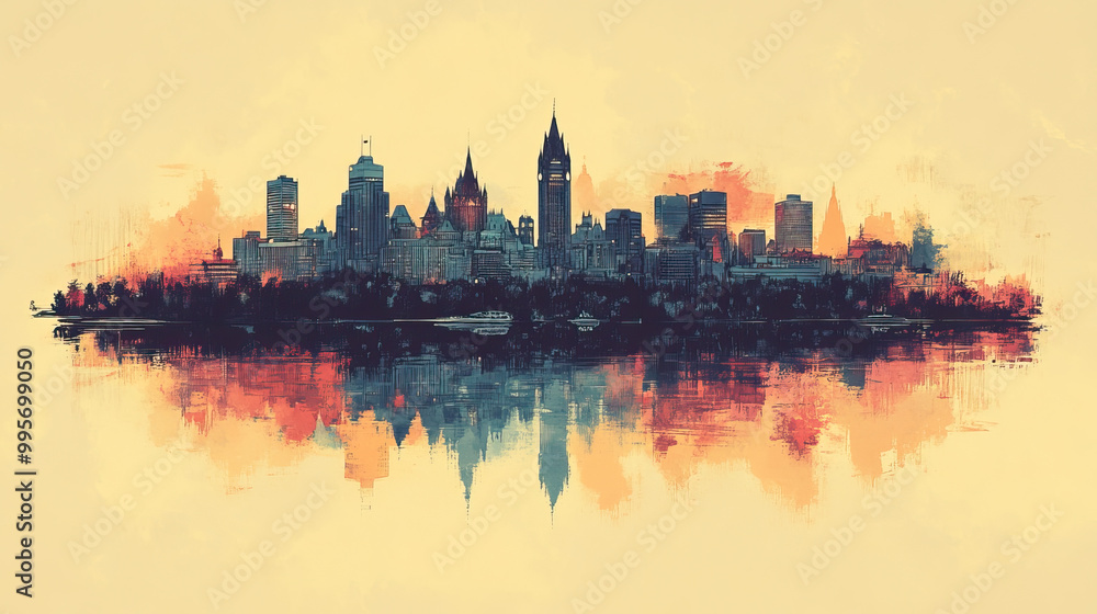 Naklejka premium Gatineau, Canada, color pen pencil hand-drawn effect drawing illustration for travel poster, card, wallpaper, backdrop or banner. Modern, clear, artistic and simple