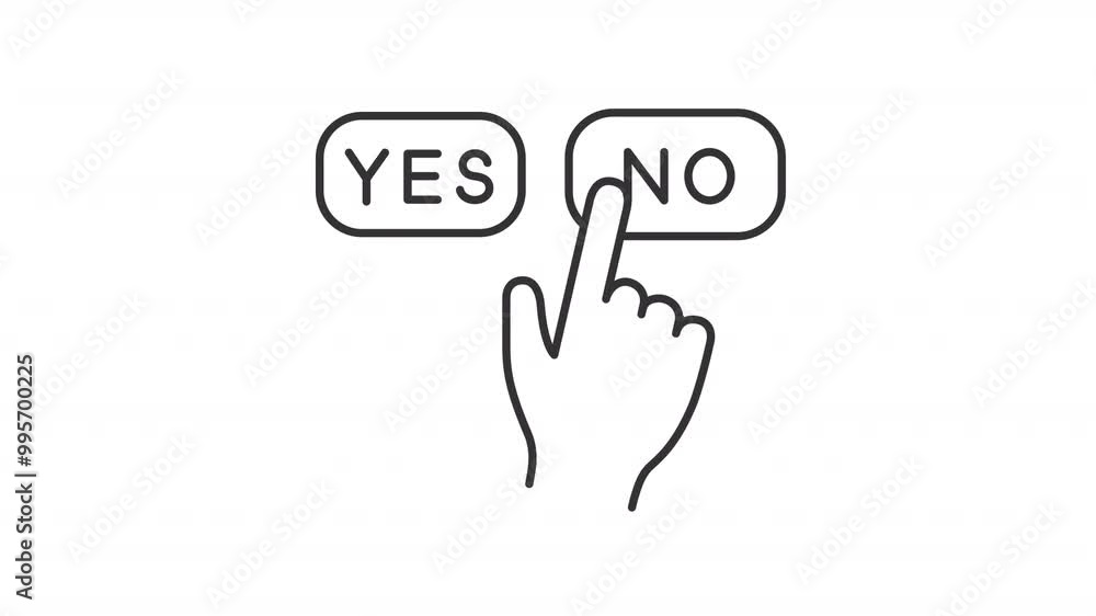 Yes and no choice line animation. Two options animated icon. Moving hand. Scaling buttons, comparison. Black illustration on white background. HD video with alpha channel. Motion graphic Yes and no choice line animation. Two options animated icon. Moving hand. Scaling buttons, comparison. Black illustration on white background. HD video with alpha channel. Motion graphic