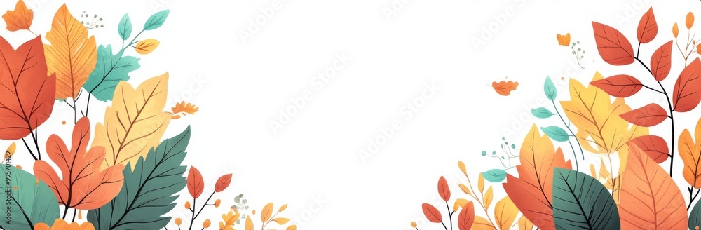 Obraz premium Colorful Autumn Leaves and Flowers Border on a Clean Background With Soft Pastel Hues