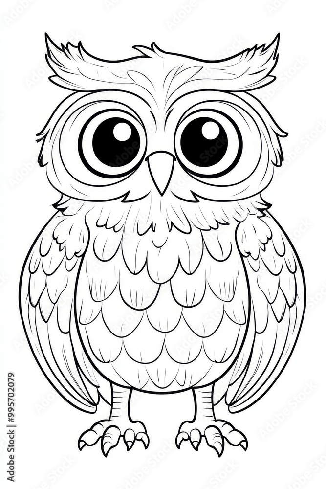 Cute Cartoon Owl Coloring Page Featuring Big Eyes, Intricate Feathers, and a Friendly Expression Cute Cartoon Owl Coloring Page Featuring Big Eyes, Intricate Feathers, and a Friendly Expression