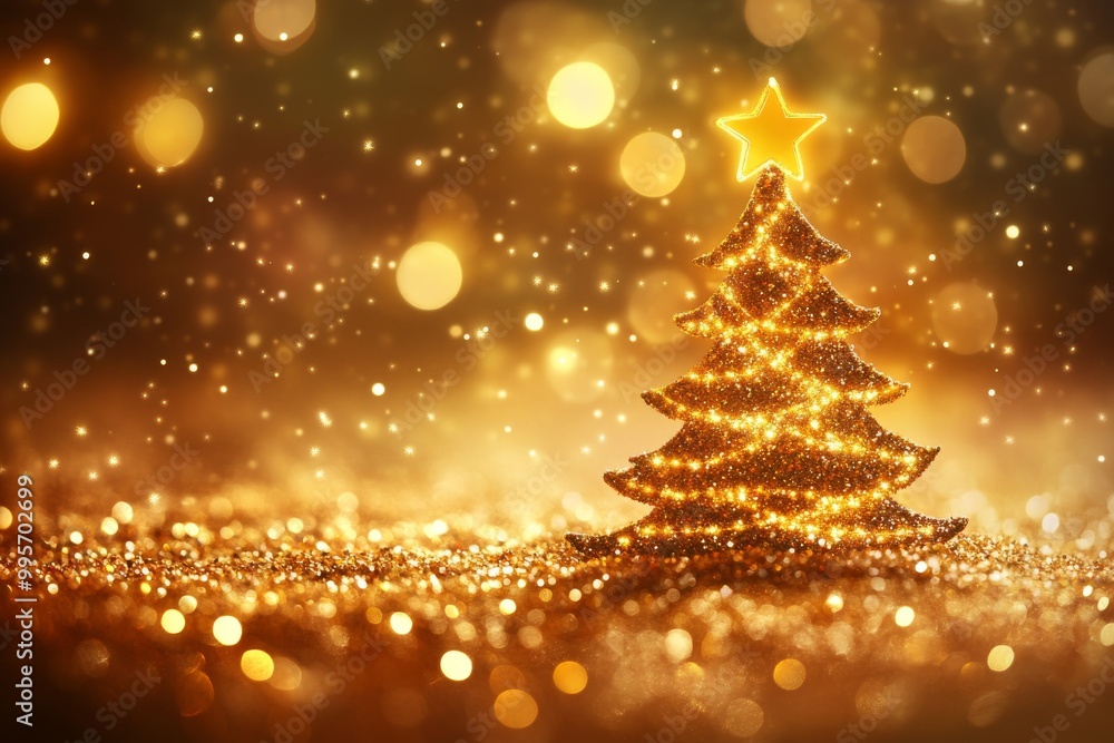 Abstract glowing Christmas tree with gold lights and bokeh background magical and festive atmosphere with warm lighting evoking a feeling of holiday wonder Abstract glowing Christmas tree with gold lights and bokeh background magical and festive atmosphere with warm lighting evoking a feeling of holiday wonder