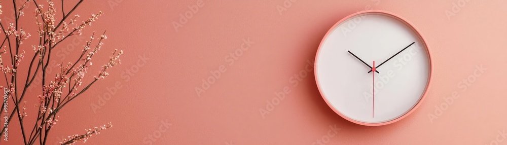 A modern wall clock with a pink frame against a soft pink background, perfect for home decor or time management themes A modern wall clock with a pink frame against a soft pink background, perfect for home decor or time management themes