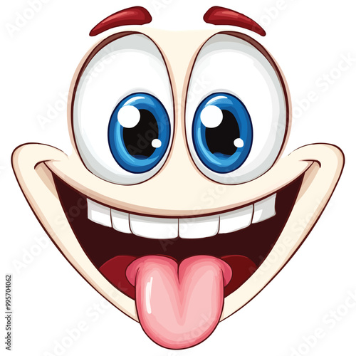 Simple vector clip art of a happy cartoon face with big eyes and tongue out