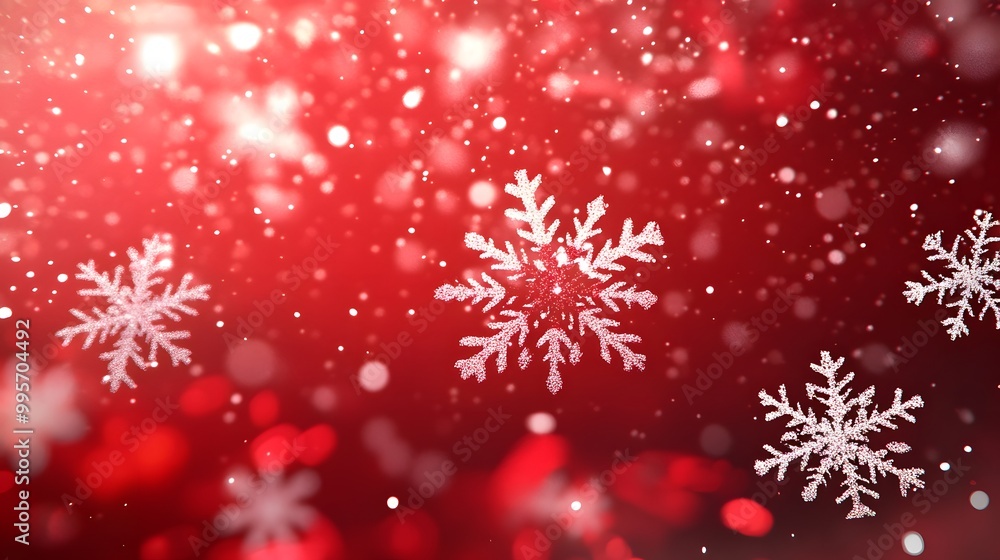 Red background with snowflakes, cartoon style, cute, Christmas theme Red background with snowflakes, cartoon style, cute, Christmas theme