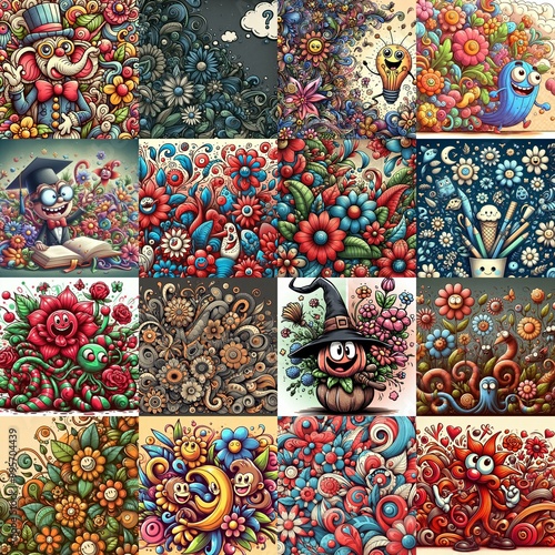 Obraz na płótnie Cartoon style art flowers drawing. AI generated illustration w salonie