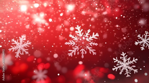 Red background with snowflakes, cartoon style, cute, Christmas theme