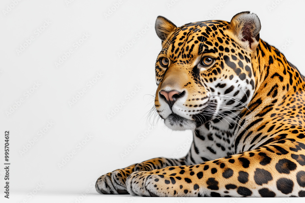 Obraz premium Relaxed Leopard A close-up of a leopard reclining comfortably, showcasing its vibrant coat and watchful eyes.
