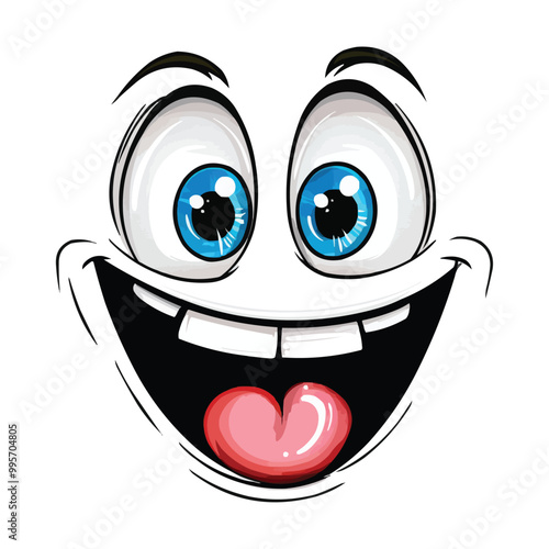 Simple vector clip art of a happy cartoon face with big eyes and tongue out