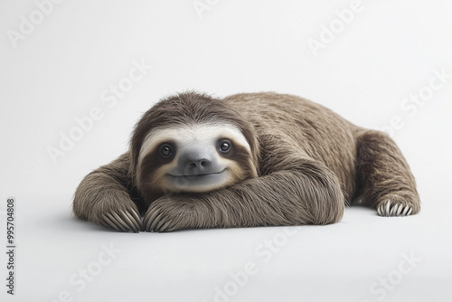 A sloth resting comfortably on its stomach, appearing calm and unhurried.
Sloth Resting on Its Stomach