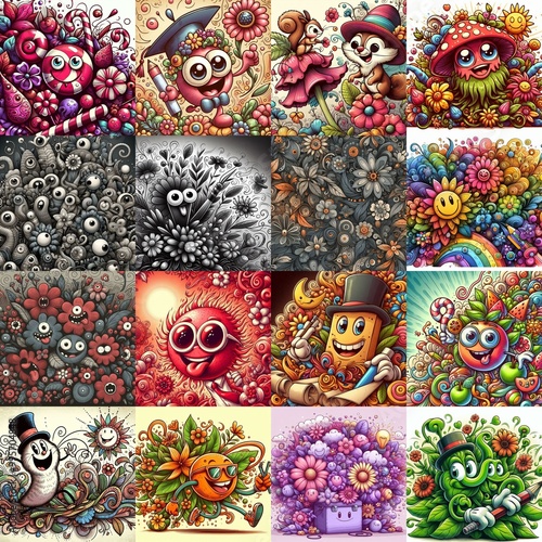 Obraz na płótnie Cartoon style art flowers drawing. AI generated illustration w salonie